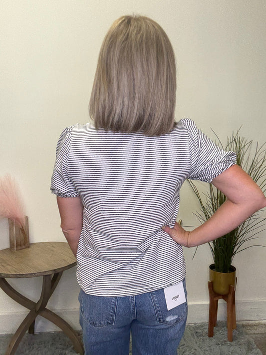 Simply Pretty Pleat Detail Striped Knit Top - Ella Chic Boutique