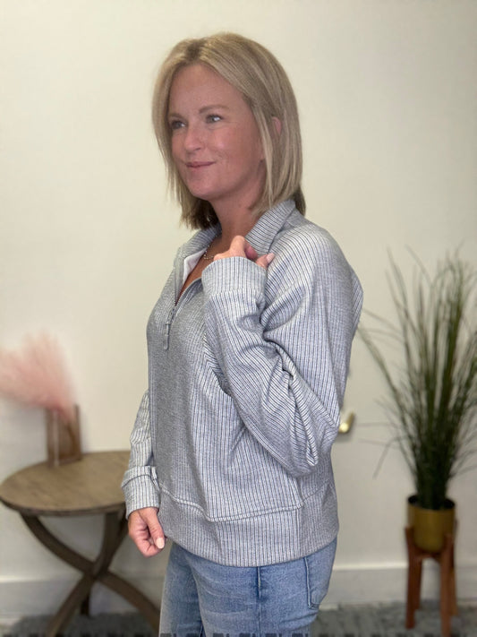Textured Halfzip Pullover Sweatshirt - Ella Chic Boutique