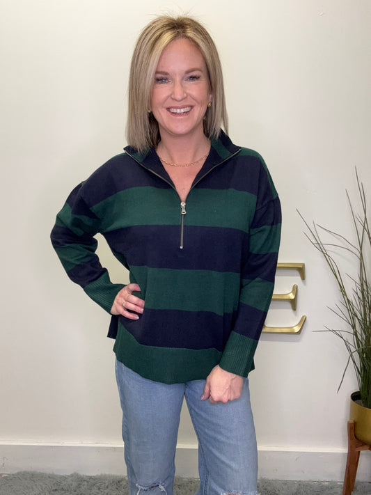 Evergreen Elegance Quarter-Zip Sweater