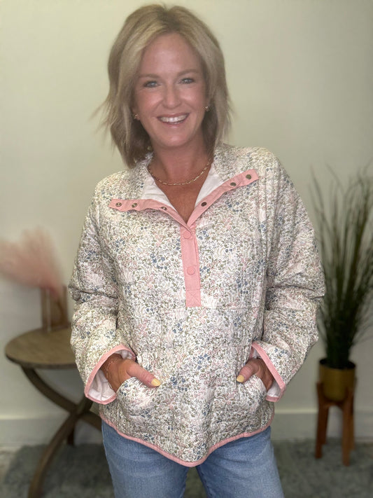 Ditsy Floral Printed Quilted Jacket - Ella Chic Boutique