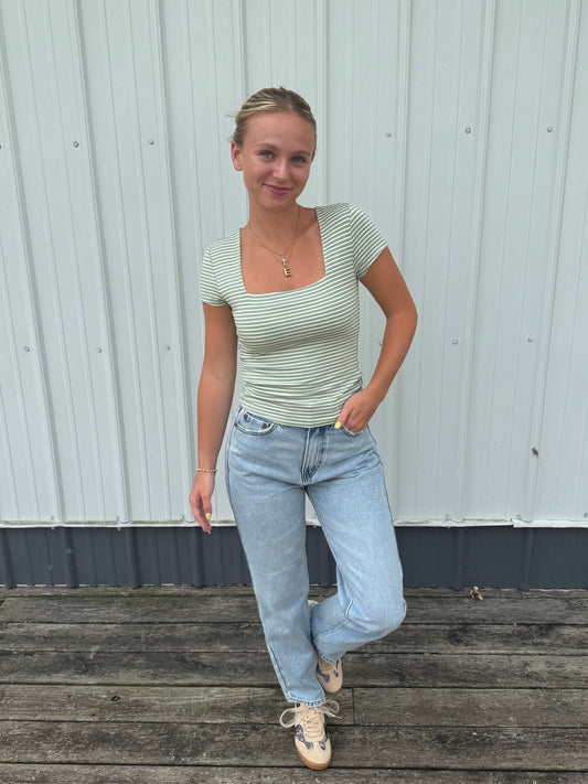 Double Lined Striped Square Neck Top