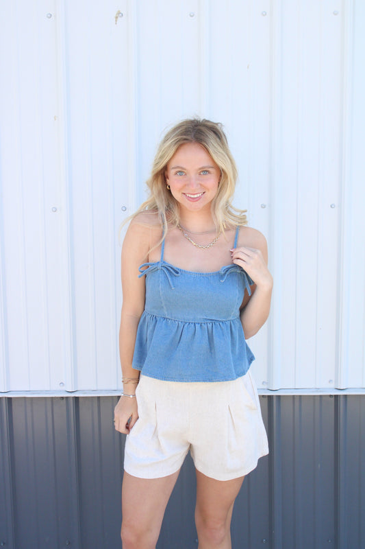 Erin Bow Detail Denim Top
