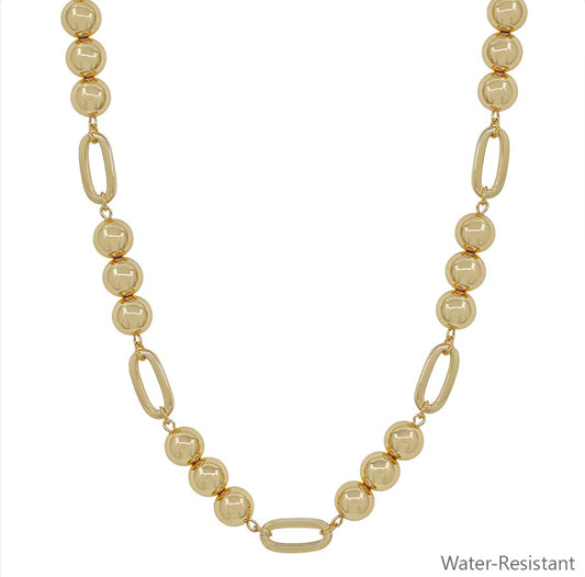 Gold Beaded Open Oval Necklace