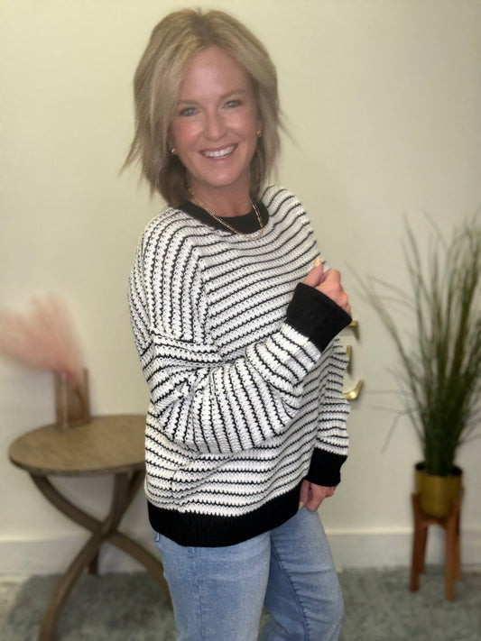 Sweater Knit Top With Waffle Knit - Ella Chic Boutique