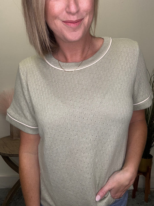 Learning it All Sage Short Sleeve Top