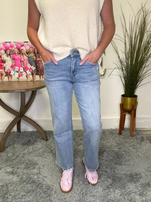 Captivating High Rise Crop Slim Wide Jeans
