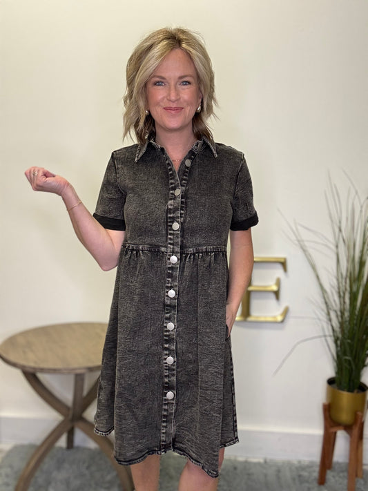 The Lennox Dress in Black Denim - Ella Chic Boutique