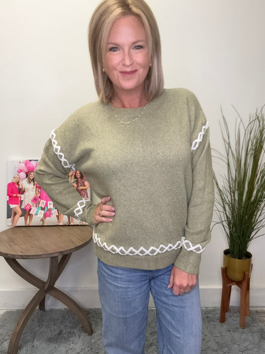 Stitched Up Olive Sweater Top