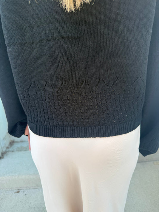 Hyfve black sweater knit design wide sleeve top boutique Roanoke Indiana