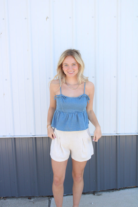 Erin Bow Detail Denim Top - Ella Chic Boutique