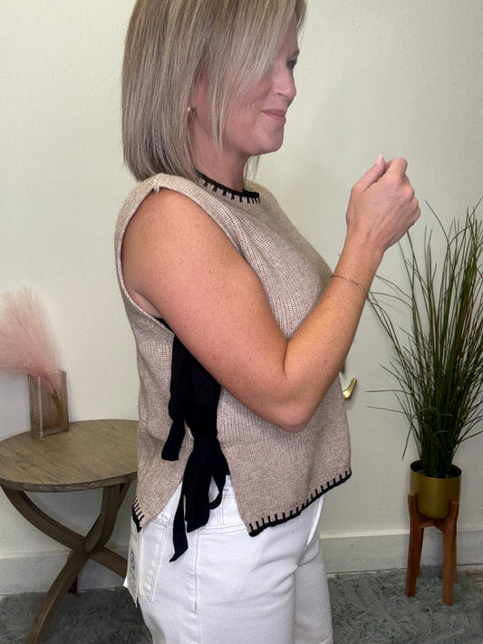Always a Good Choice Side Tie Sleeveless Sweater - Taupe