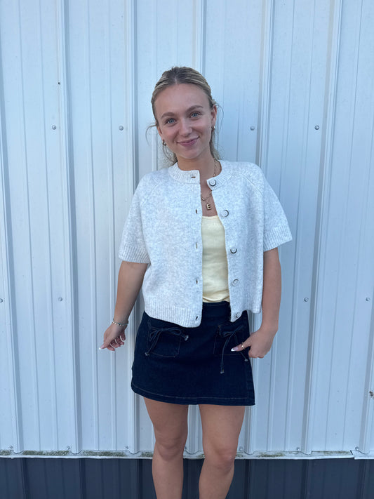 Wrap Front Tie Pocket Denim Mini Skort