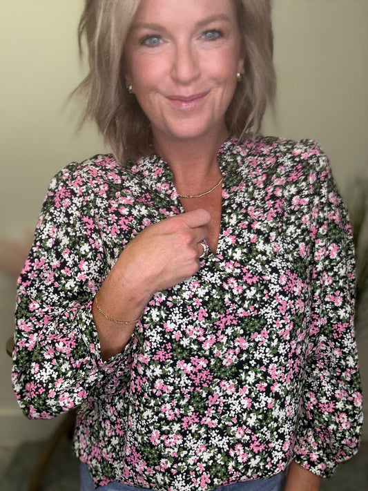 Aria Daydreaming Black Floral Top - Ella Chic Boutique