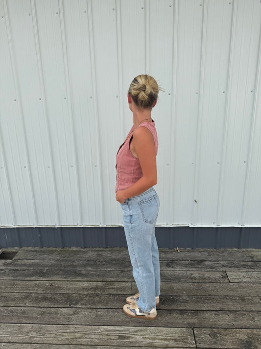 Classic Cut Button Up Tencel Vest