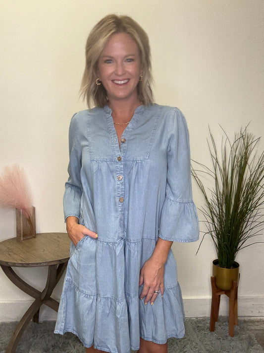 All the Best Chambray Ruffle Dress