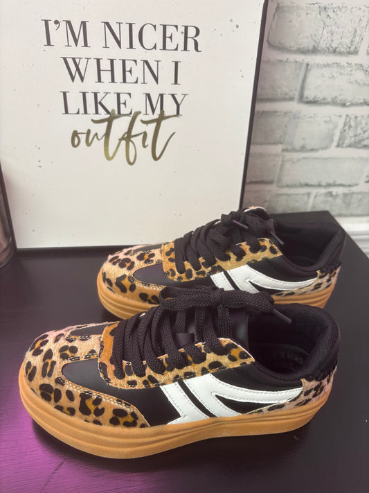 leopard print platform sneaker tennis shoe
