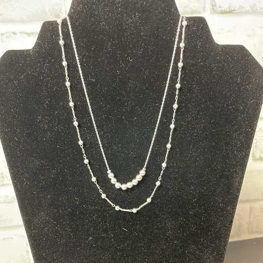 Silver Beaded Necklace with 2 Layers - Ella Chic Boutique