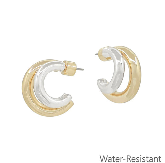 Gold and Silver Layered Huggie Earrings