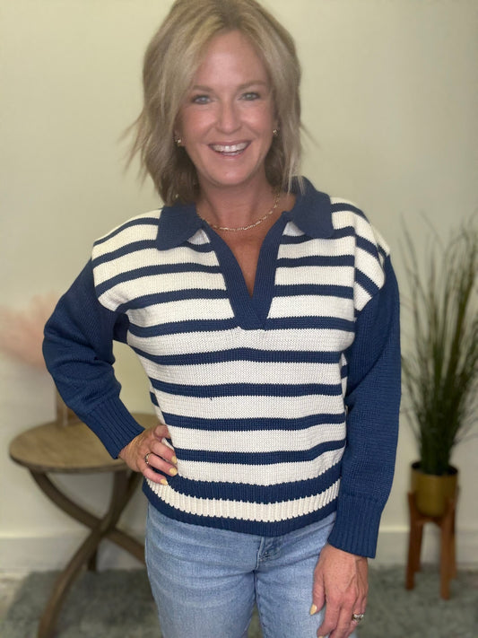 Solid and Stripes Collar Sweater