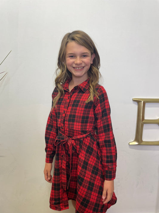 Holiday Red Plaid Girls Dress - Ella Chic Boutique