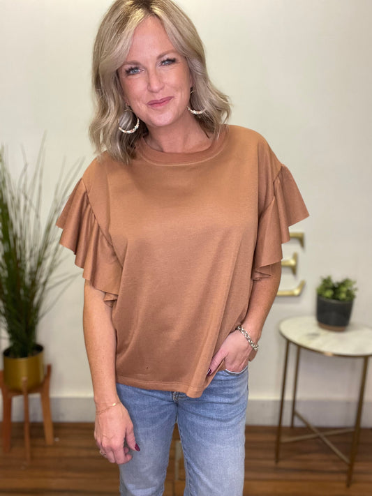 Make New Memories Clay Ruffle Sleeve Top - Ella Chic Boutique