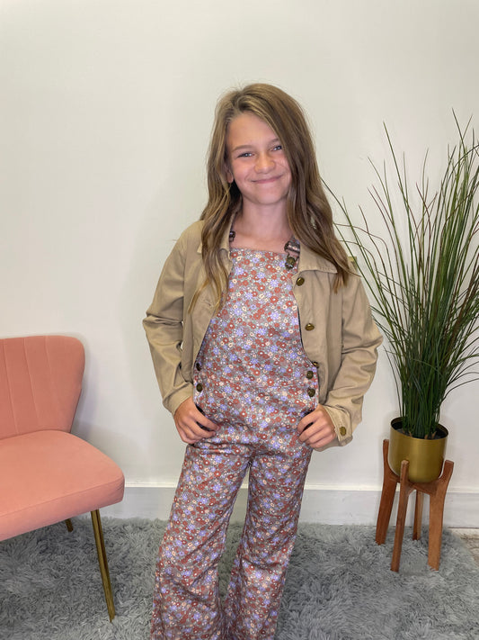 Flare leg floral print overalls tween girls boutique