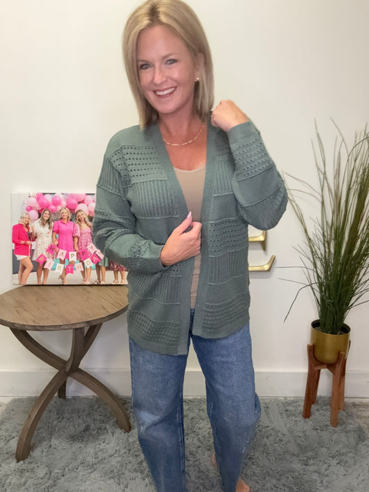 Open Front Pointelle Sweater Cardigan