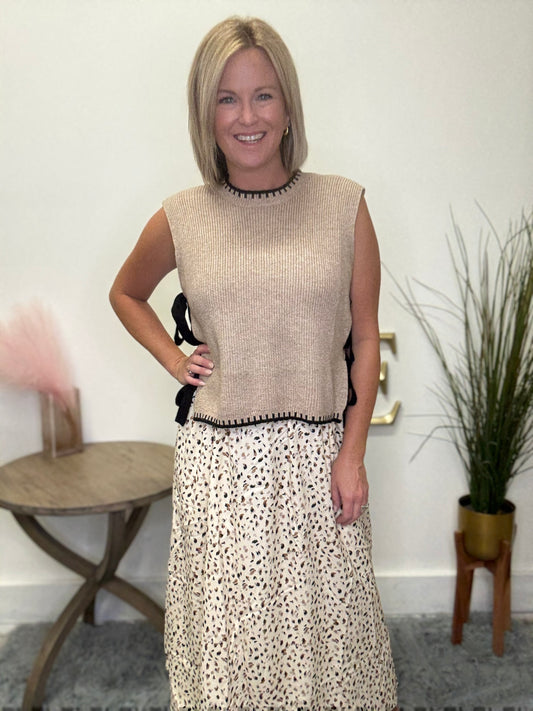 Mikarose Maxi Skirt Dapple Dash pockets fully lined full cream black neutrals taupe tan