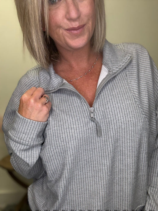Textured Halfzip Pullover Sweatshirt - Ella Chic Boutique
