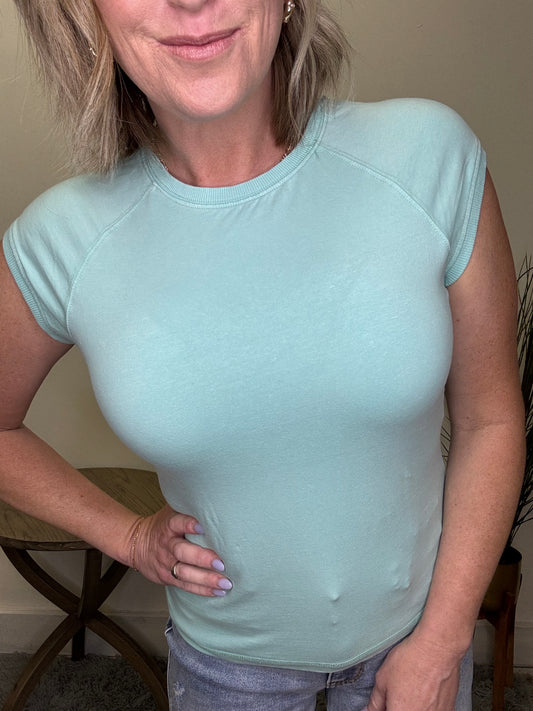 Basic Raglan Cap Sleeve Tee in Aqua