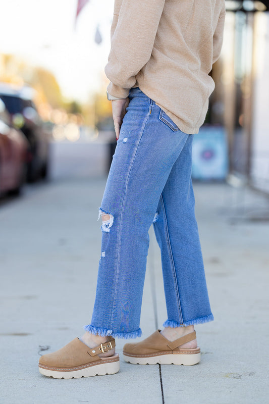 Lovervet high rise cropped knee distressed wide leg raw hem stretch bestsellers 