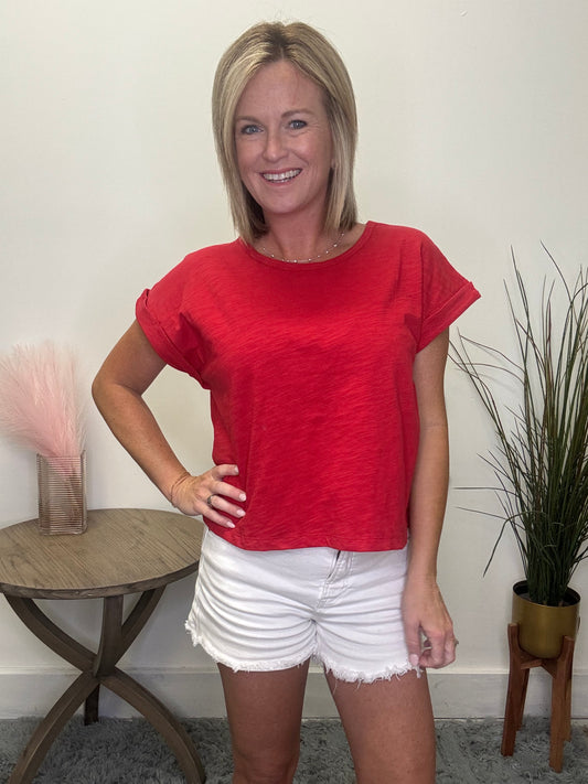 All the Way Slub Tee Shirt in Red