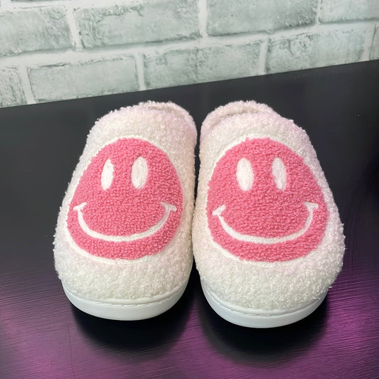 Cozi Sherpa Slippers in Pink Smiley Face - Ella Chic Boutique