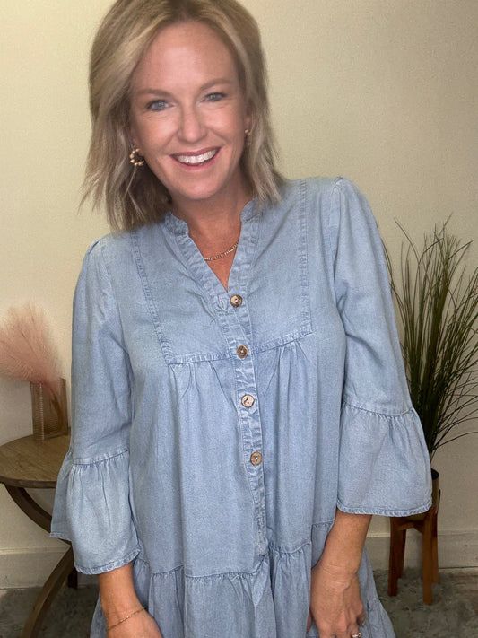 All the Best Chambray Ruffle Dress
