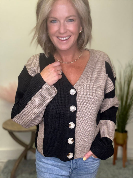 Classic Colorblock Button Down Cardigan - Ella Chic Boutique