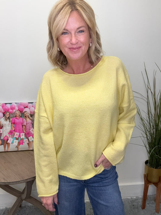 Rolled Round Neck Pullover Sweater Top