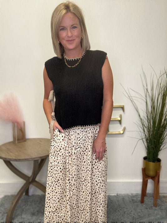 Mikarose Maxi Skirt Dapple Dash pockets fully lined full cream black neutrals taupe tan