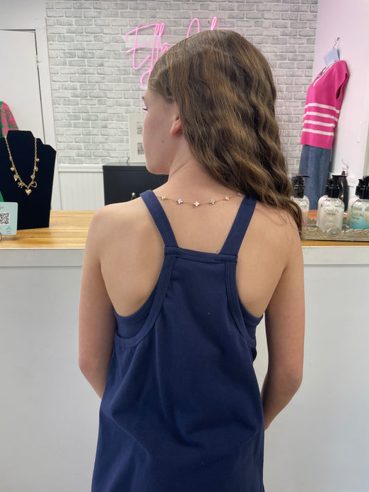 Abby Tank Dress with Built-In Romper in Navy- Girls - Ella Chic Boutique
