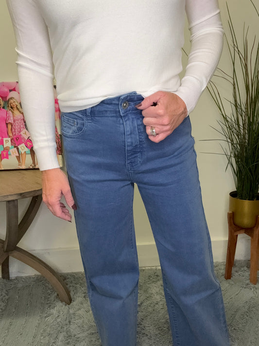 Cropped Wide Leg Jeans in Blue