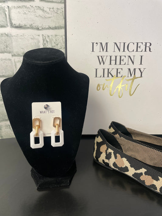 Two Drop White Geometric Earrings - Ella Chic Boutique