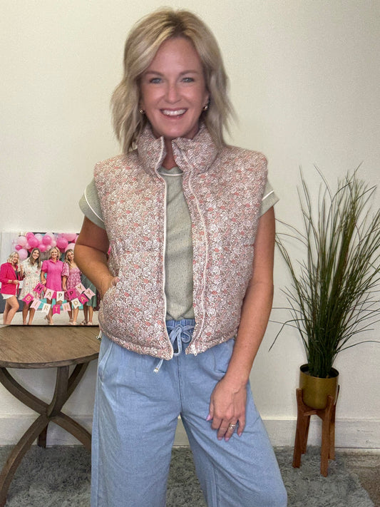 Made You Blush Floral Puffer Vest