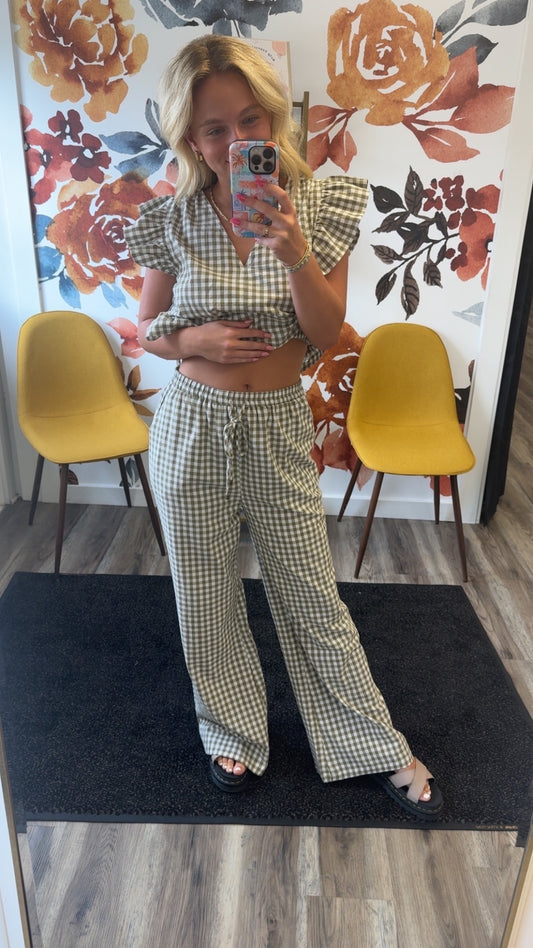 Gingham Wide Leg Pants