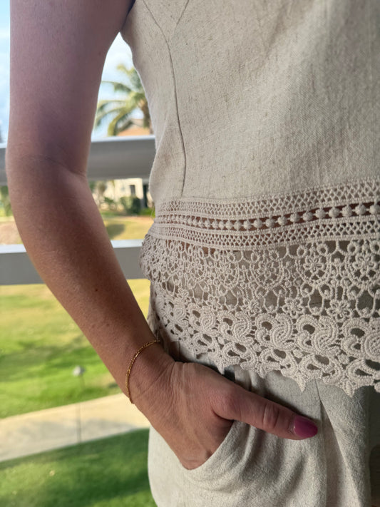 Square Neck Crochet Lace Trimmed Tank