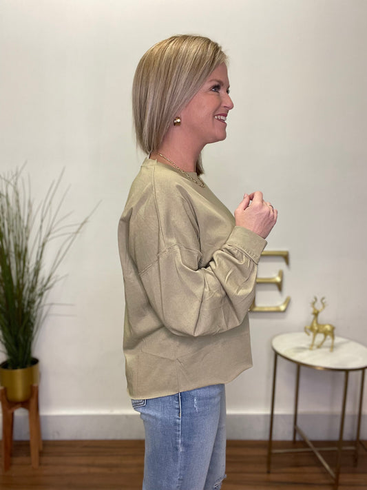 Rave About Casual Olive Raw Edge Top - Ella Chic Boutique