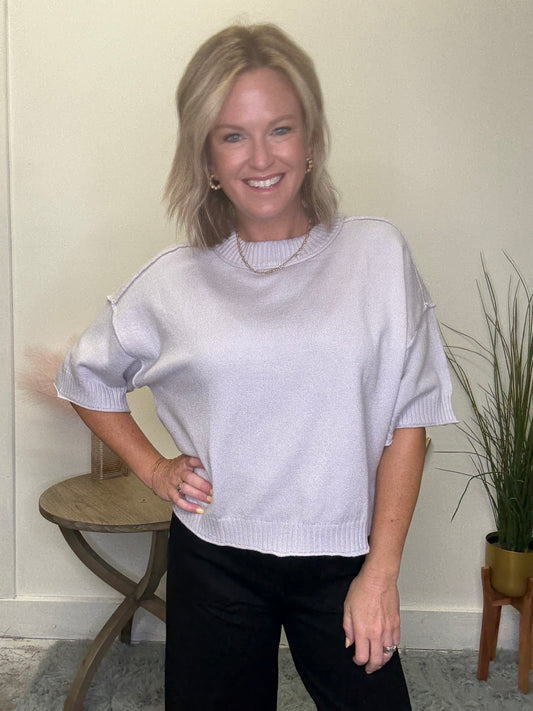 Softest Crewneck Drop Shoulder Short Sleeve Sweater - Ella Chic Boutique