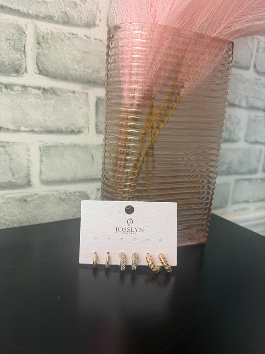 Trio Rhinestones Textured Huggie Hoops