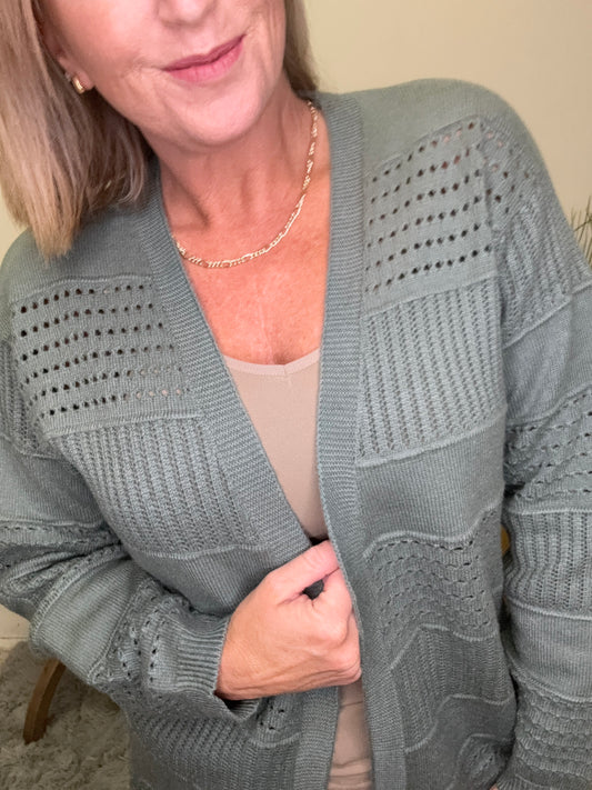 Open Front Pointelle Sweater Cardigan