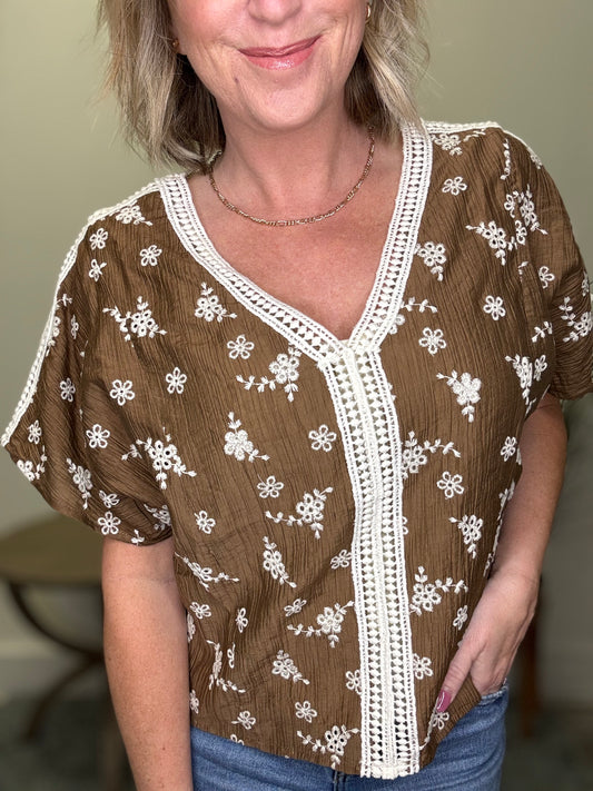 Trim Detailed Embroidered Top