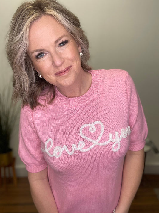 Love You Raised Embroidery Sweater Top