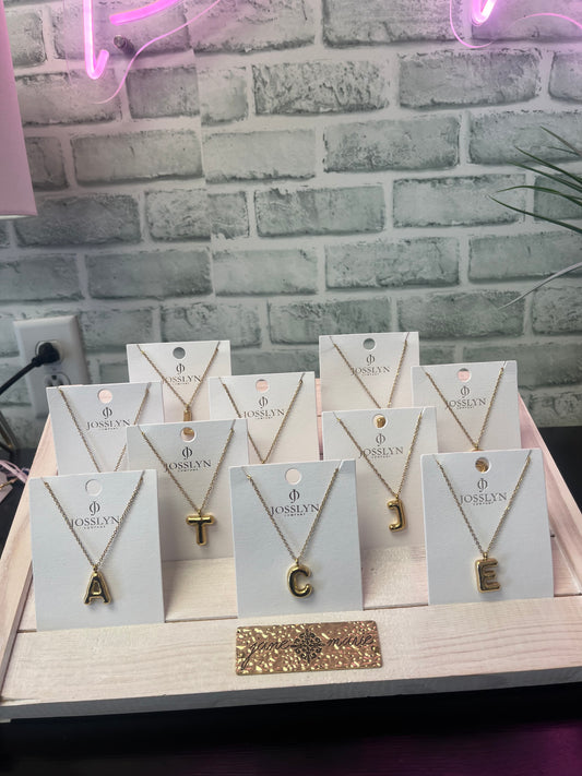 Kendra bubble letter initial gold necklace 